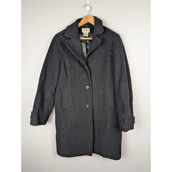 L.L.Bean Coat Womens 6 Black Lambswool Insulated Car Coat Button Front Lined - Picture 1 of 6